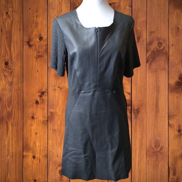 Michael Stars Dresses & Skirts - Michael Stars Women's Medium Gray Leather Front Mixed Media Short Sleeve Dress